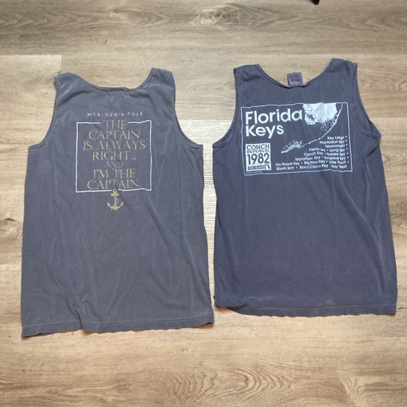 Comfort Colors Sleeveless Blue Tee Tank Florida Keys Vacation Lot Of 2 Small - Picture 6 of 8